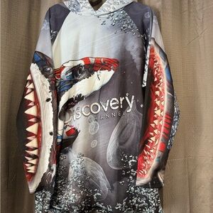 Vintage Discovery Channel Great White Shark Hooded Top with Fun Sleeves